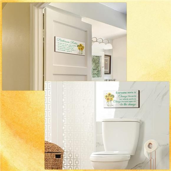 2 Pieces Bathroom Wall Decor Bathroom Rules Flower Wall Art Funny Ocean Beach - Picture 2 of 6